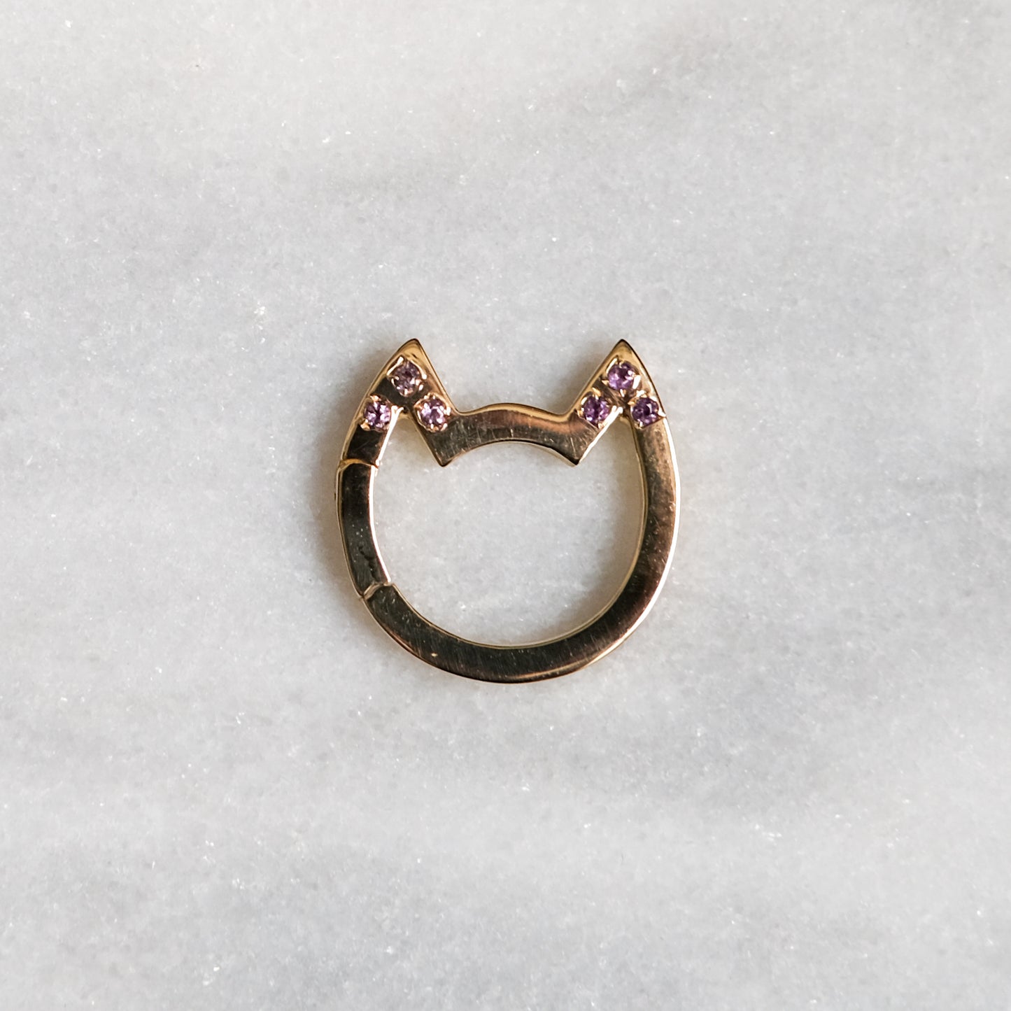 18K Yellow Gold Eye of the Cat Connector with Amethyst Ear Tips