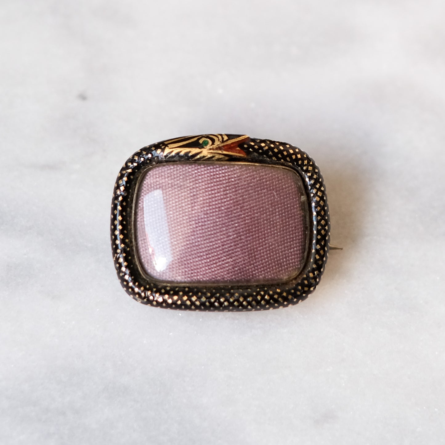 Georgian 10K Rose Gold Enamel Ouroboros Serpent/Snake Mourning Brooch