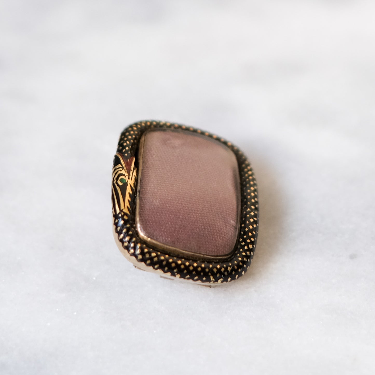 Georgian 10K Rose Gold Enamel Ouroboros Serpent/Snake Mourning Brooch