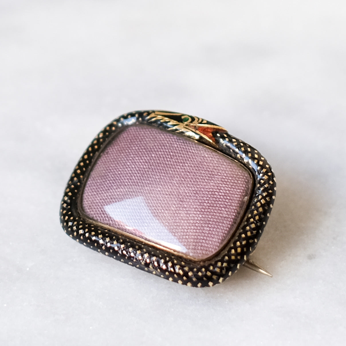 Georgian 10K Rose Gold Enamel Ouroboros Serpent/Snake Mourning Brooch