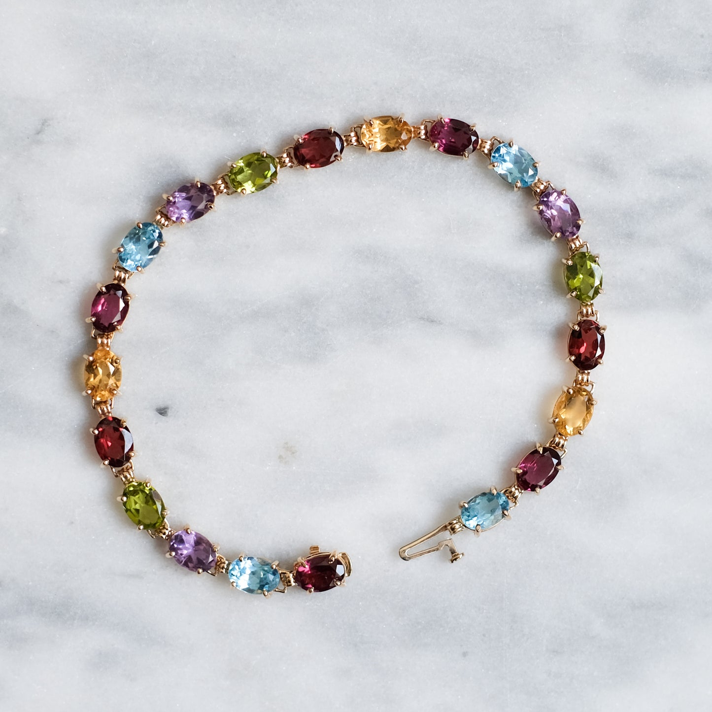 Vintage 14K Yellow Gold Multi-Gem Bracelet